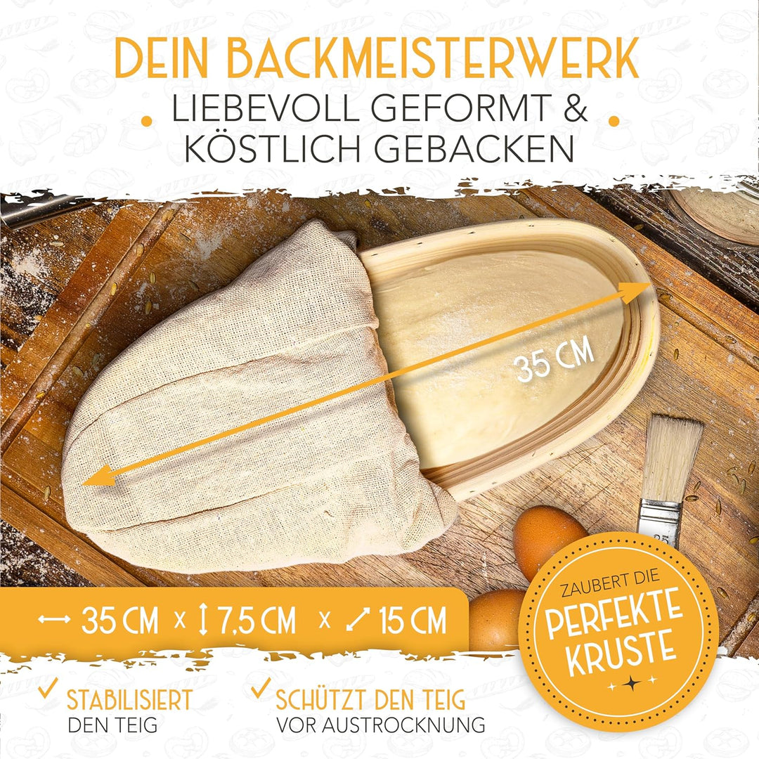 KRUSTENZAUBER Gärkörbchen zum Brotbacken + Bäckermesser - Set aus 2x Gärkorb und 2x Teigritzmesser -