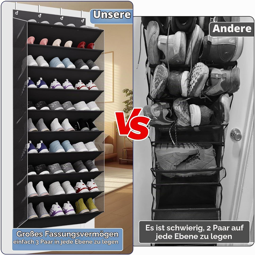 Hängender Schuh-Organizer für die Tür, 10 Ebenen – Verbreitertes Schuhregal Tür hängend mit Stützsta