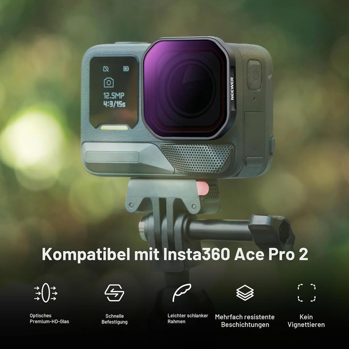 NEEWER 4er Pack ND/PL Filter Kompatibel mit Insta360 Ace Pro 2, ND8/PL+ND16/PL+ND32/PL+ND64/PL Grauf