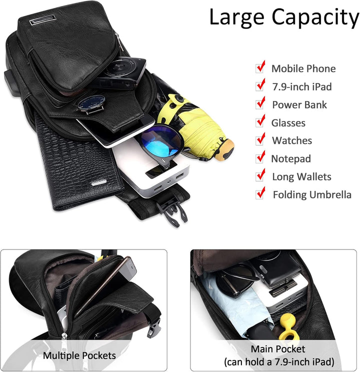 VARLIVOO Herren Sling Bag mit USB Port Brusttasche für Herren Schultertasche Fitness Radfahren Hikin