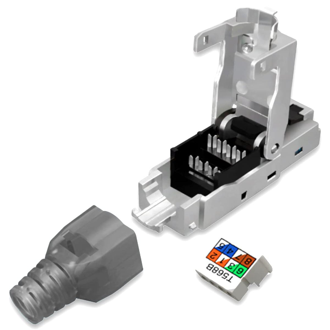 10 Stück Netzwerkstecker Cat 7 werkzeuglos CAT7 CAT7A RJ45 LAN UTP Kabel Stecker Grau ohne Werkzeug