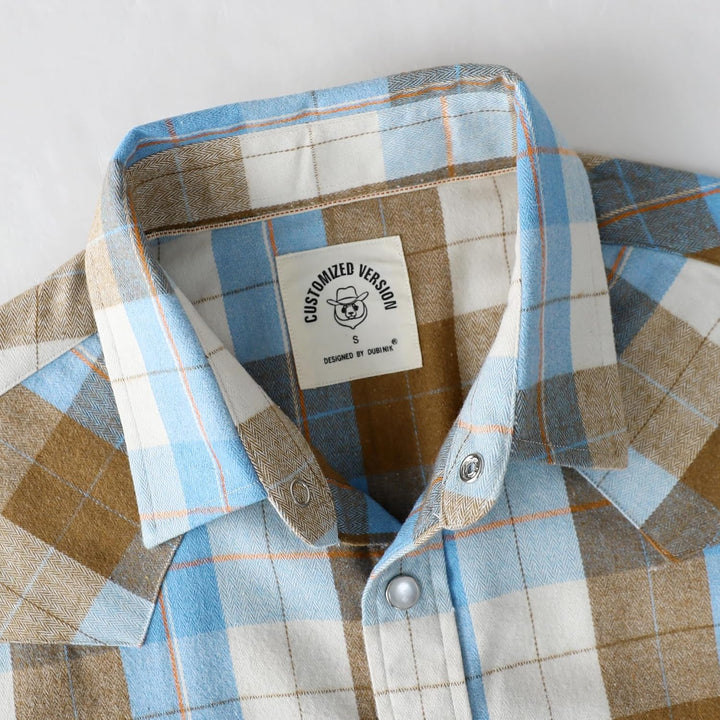 Dubinik® Herren Flanellhemd Flanellhemd Herren Kariert Western Cowboy Vintage Langarm Druckknöpfe Ba