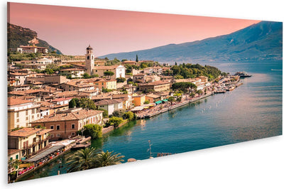 Bild auf Leinwand Panorama Von Limone Sul Garda Einer Kleinen Stadt Am Gardasee Italien Wandbild Pos