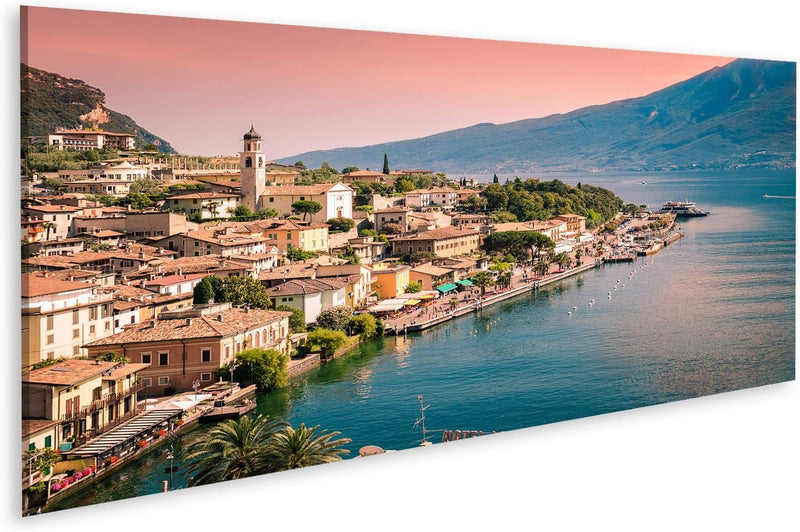 Bild Bilder auf Leinwand Panorama von Limone sul Garda, Einer Kleinstadt am Gardasee, Italien. Wandb