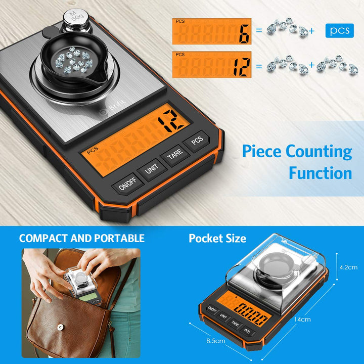 Brifit Digitale Feinwaage 0.001g – Mini Milligrammwaage 50g mit Kalibriergewicht & Pinzette – Präzis