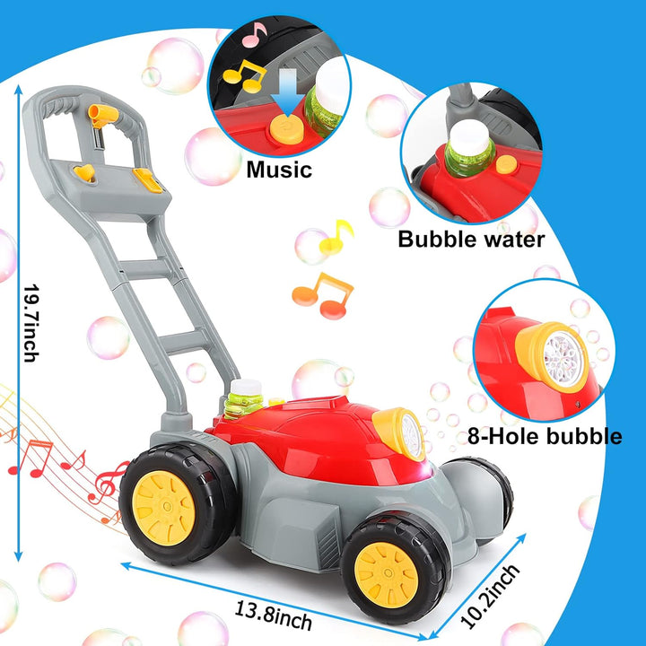 deAO Rasenmäher Kinder Seifenblasenmaschine, Seifenblasen Rasenmäher mit Geräusch für Kinder 6000+ S
