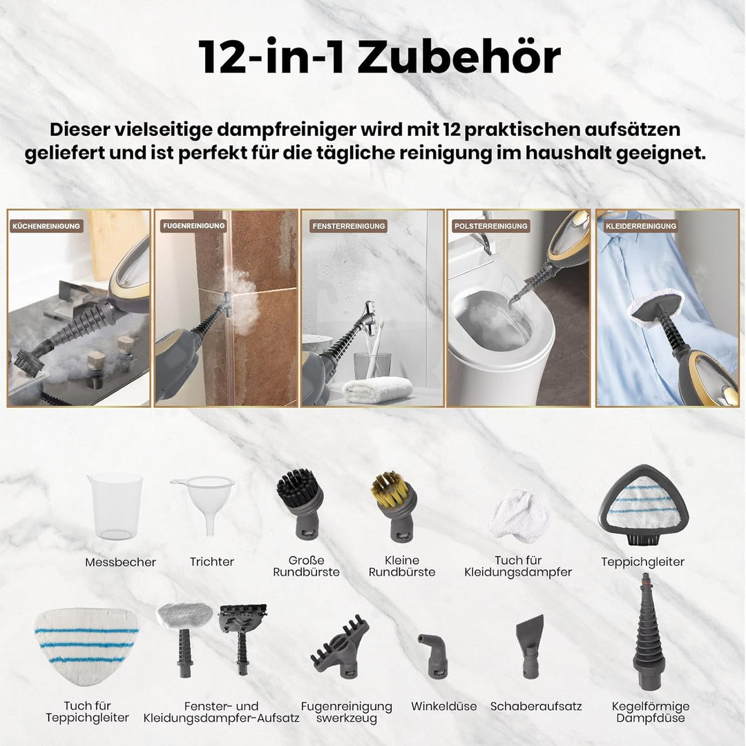 SUPERLEX Dampfreiniger Dampfbesen Dampf Mop 12-in-1 Multifunktions Boden&Hand-dampfreiniger 1500W Bl