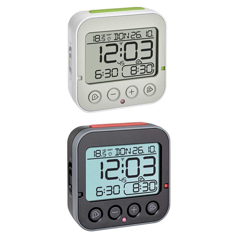 TFA Dostmann Funk Bingo 2.0, digitaler Wecker mit Temperaturanzeige, 2 Weckzeiten, weiss, (L) 95 x (