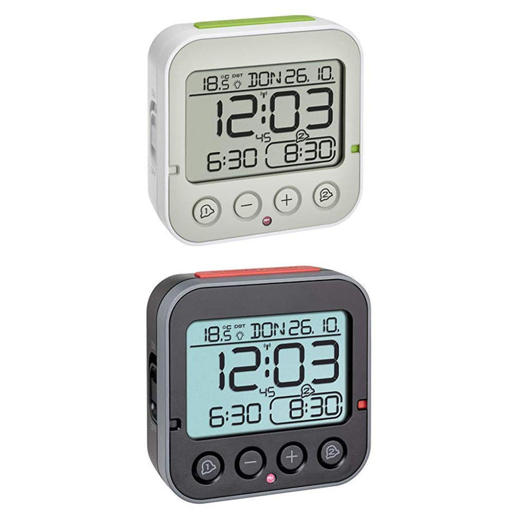TFA Dostmann Funk Bingo 2.0, digitaler Wecker mit Temperaturanzeige, 2 Weckzeiten, weiss, (L) 95 x (
