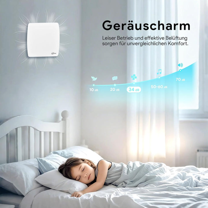 Badlüfter 100mm, ≤34db Leiser und Leistungsstarker Abluftventilator, 12W 95m³/h IPX4 Wandventilator