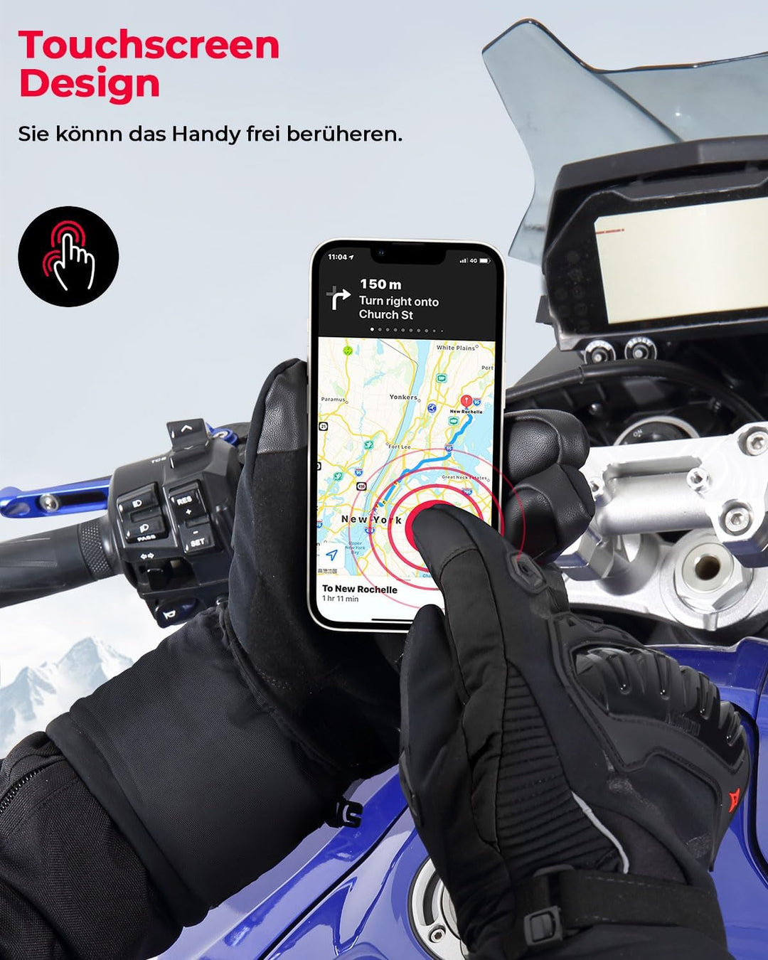 KEMIMOTO Winter Motorradhandschuhe, geprüfte Motorradhandschuhe,Motorrad Handschuhe Winter, Touchscr