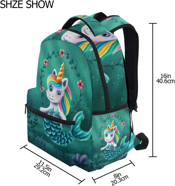 Süsse Meerjungfrau Einhorn Schulrucksack für Jungen Mädchen Kinder Reisetasche Bookbag