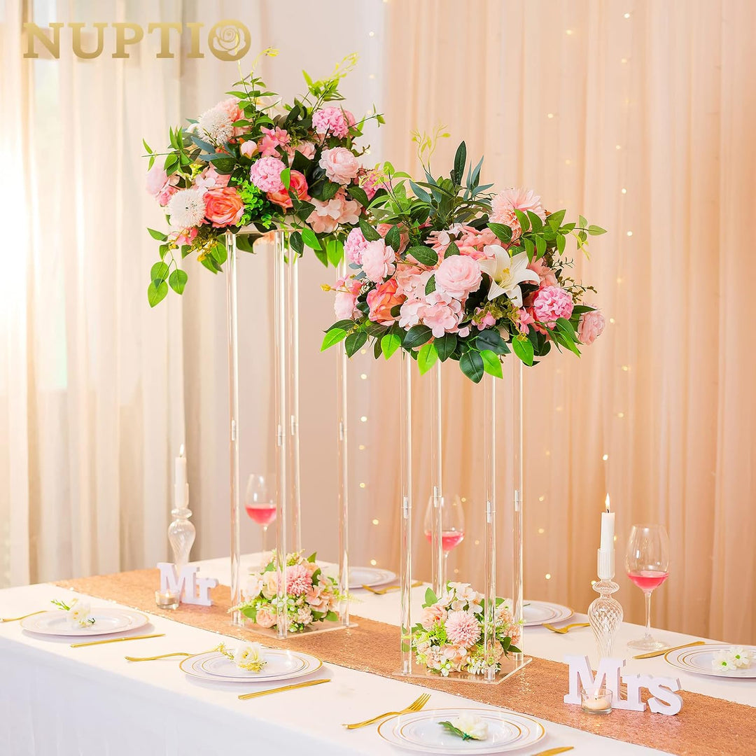 Nuptio 2 Stück Hochzeit Tischdekoration Vase 80cm Hohe Acrylblumen Bodenvase Spalte Blumenarrangemen