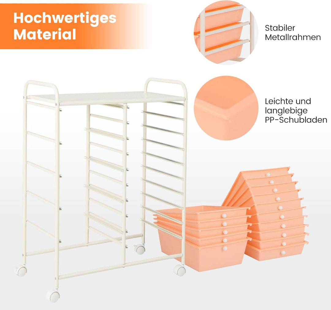 COSTWAY Rollwagen mit 12 stapelbaren Schubladen, Schubladenwagen Rollcontainer mit Metallgestell & A
