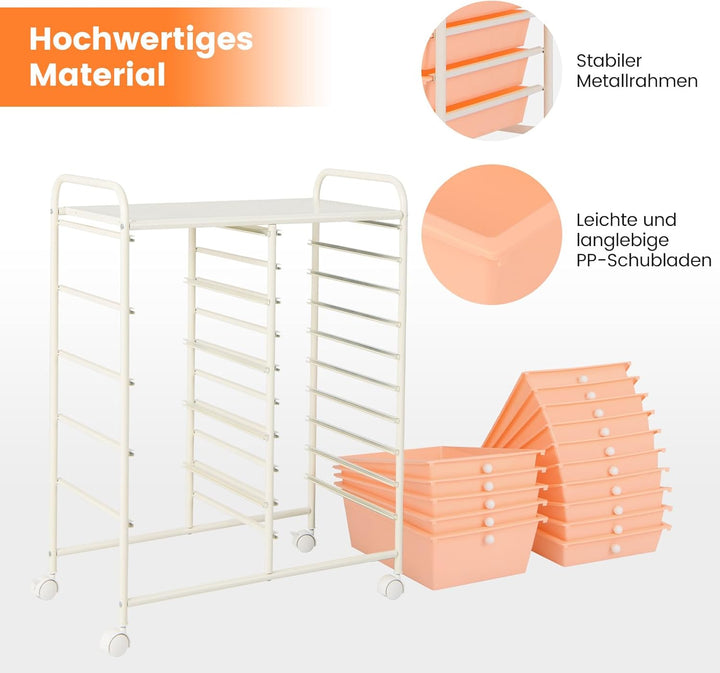 COSTWAY Rollwagen mit 12 stapelbaren Schubladen, Schubladenwagen Rollcontainer mit Metallgestell & A
