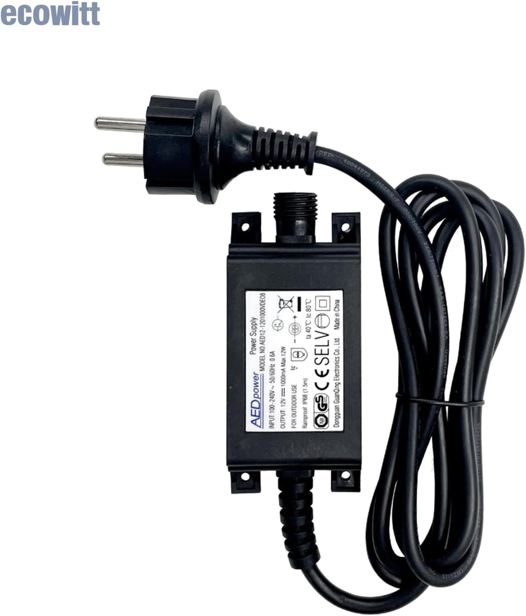 ECOWITT 20 M Verlängerungskabel und DC 12 V/1 A Netzteil für WS80/WS90/WN90LP/WN90SDI