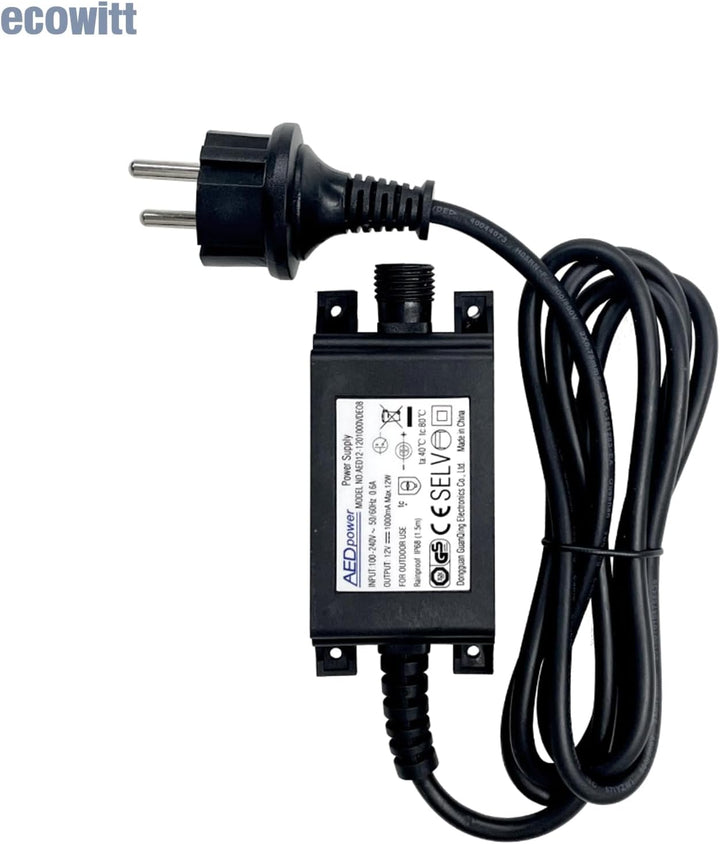 ECOWITT 20 M Verlängerungskabel und DC 12 V/1 A Netzteil für WS80/WS90/WN90LP/WN90SDI