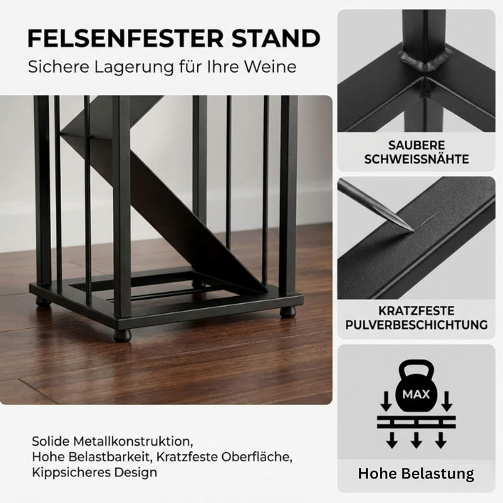 DanDiBo Weinregal Metall Schwarz Stehend 96693 Flaschenregal Weinständer Flaschenhalter Schmal Moder