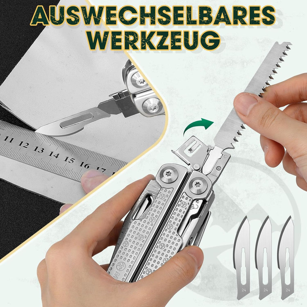 Multitool Werkzeug, Geschenke für Männer, Aufgerüstetes Multi Tool Edelstahl Faltbares mit Damastmes