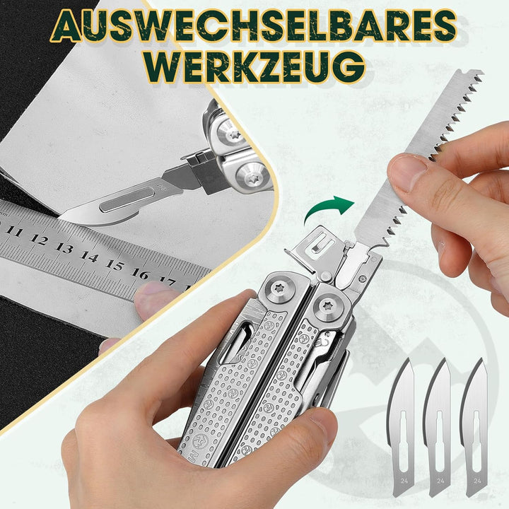 Multitool Werkzeug, Geschenke für Männer, Aufgerüstetes Multi Tool Edelstahl Faltbares mit Damastmes