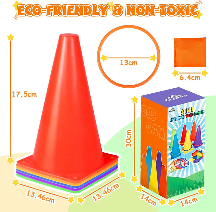31 Stück Outdoor Spiele für Kinder, 3 in 1 Wurfspiel Kinder Outdoor Cornhole Säckchen Bean Bag Pylon