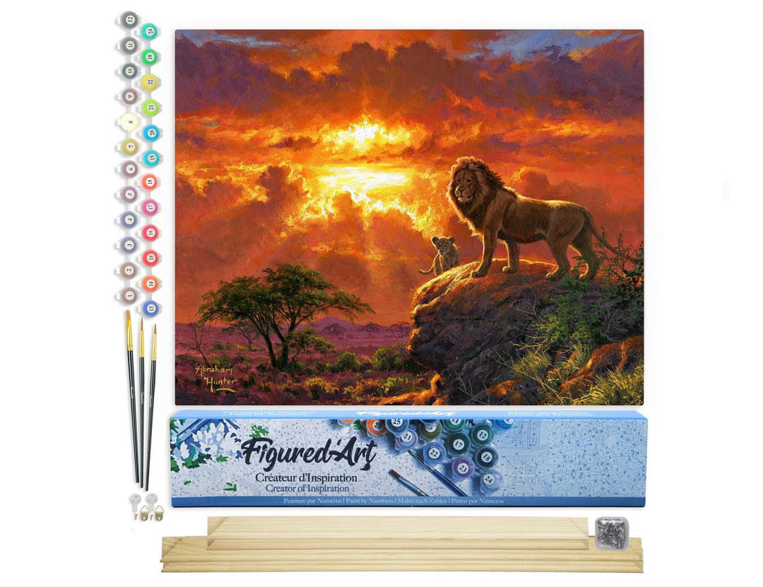 Figured'Art Malen Nach Zahlen Erwachsene Mit Rahmen Löwe und Sonnenuntergang - Paint by Numbers Bast