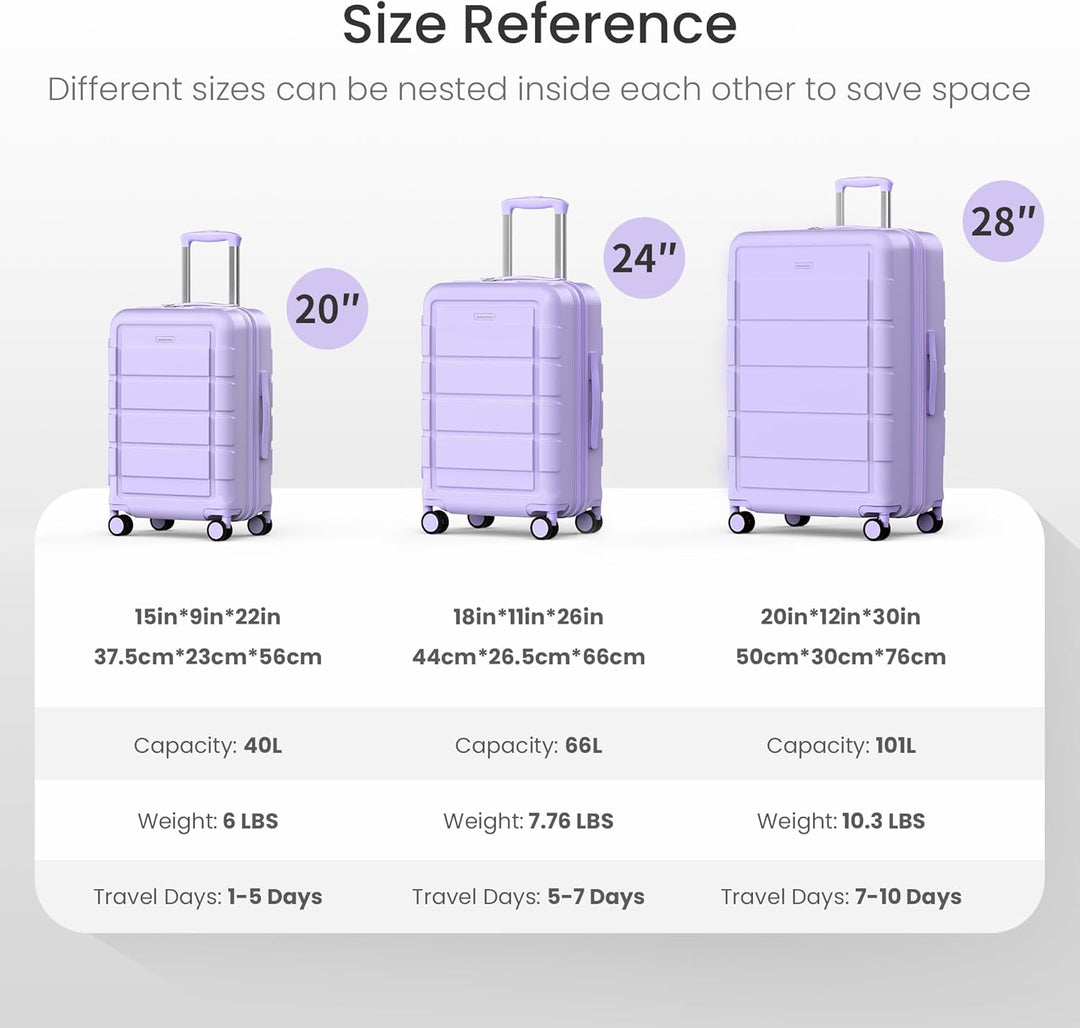 SHOWKOO Kofferset 3 Teilig Hartschale Leicht PC+ABS Erweiterbar Reisekoffer Haltbar Trolley Handgepä