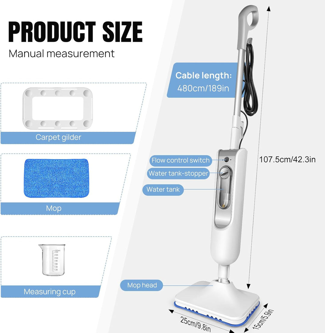Dampfreiniger Handdampfreiniger, 2-Drehzahl, Chemikalienfreie Reinigung, Einsatzbereit in 20s, 1500W