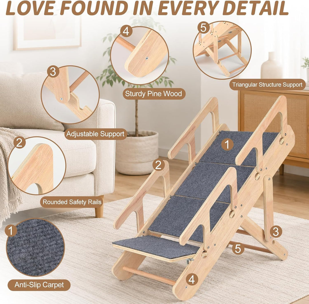 Hundetreppe 2 in 1 Hunderampe, Einstellbar Hundetreppe mit 4-stufige für Kleine Hunde, Tragbar Haust