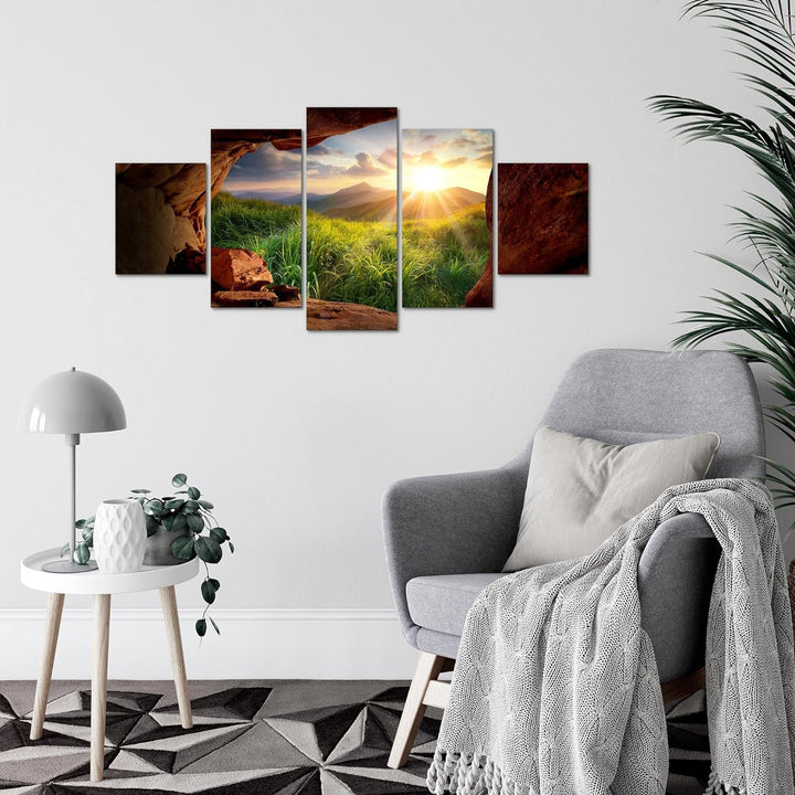 Runa Art Wandbilder Natur Gebirge 5 Teilig Bild auf Vlies Leinwand Deko Wohnzimmer Schlafzimmer Pano