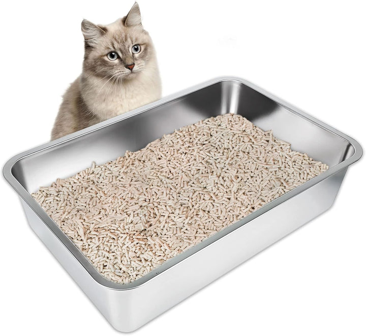 IKITCHEN Grosse Katzentoilette Edelstahl(60×40×15cm), Litter Box Katzenklo, Katzen und Kaninchen Met