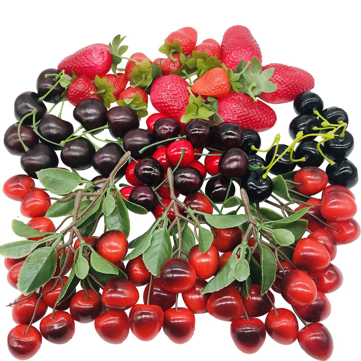 NA Woohome 50 Stück Künstliche Fruch Künstliche Erdbeere Künstliche Kirsche Deko Obst Lebensecht für