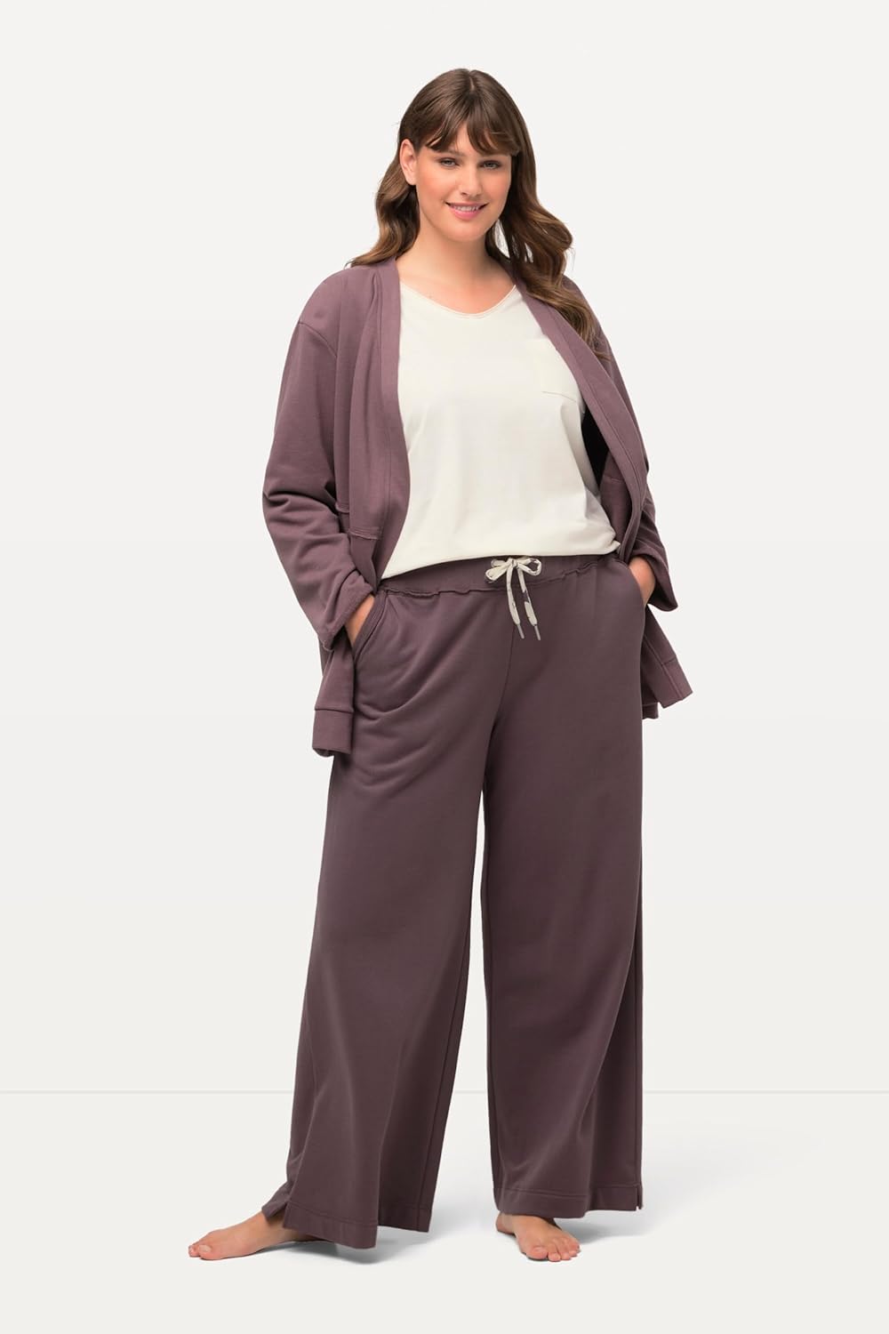 Ulla Popken Damen Cosy Loungewear Wide Pants Jogginghosen 46-48 Dunkles Taupe, 46-48 Dunkles Taupe