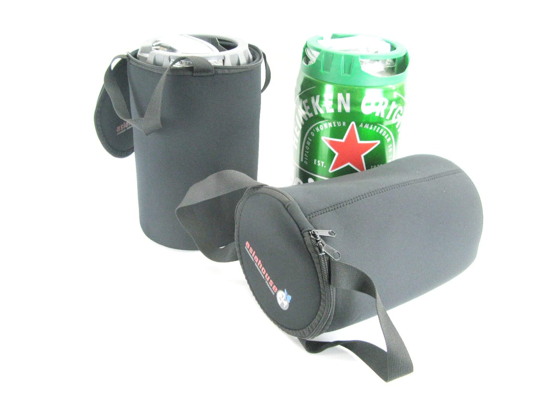 Bierfasskühler 5L aus 5-6mm dickem bestem Neopren mit Tragegriff und Reissverschluss (Schwarz), Schw