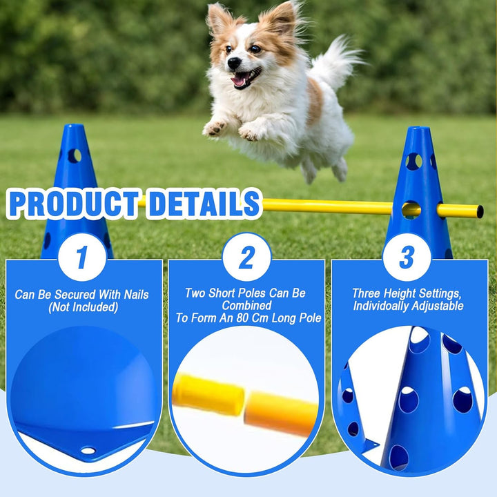 Agility Set Hunde – 10 Kegel + 5 Stangen, 23 cm Höhe, Cavaletti Hund für Koordinationstraining, Hund