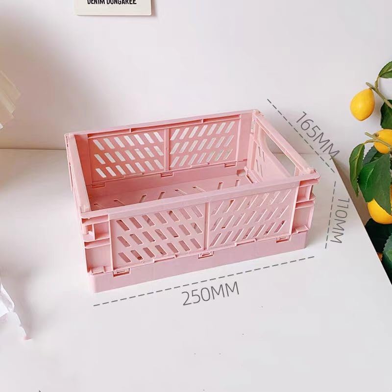 6 Stück Rosa Klappbox 25×16×10cm,Klappkiste Körbe Aufbewahrung Zusammenklappbarer Tragbar Aufbewahru