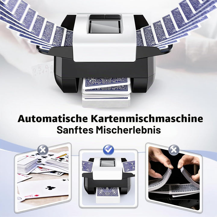 Automatischer Kartenschüttler für 1–2 Kartenspiele mit Zwei Modi (automatisch/manuell), über USB-C a