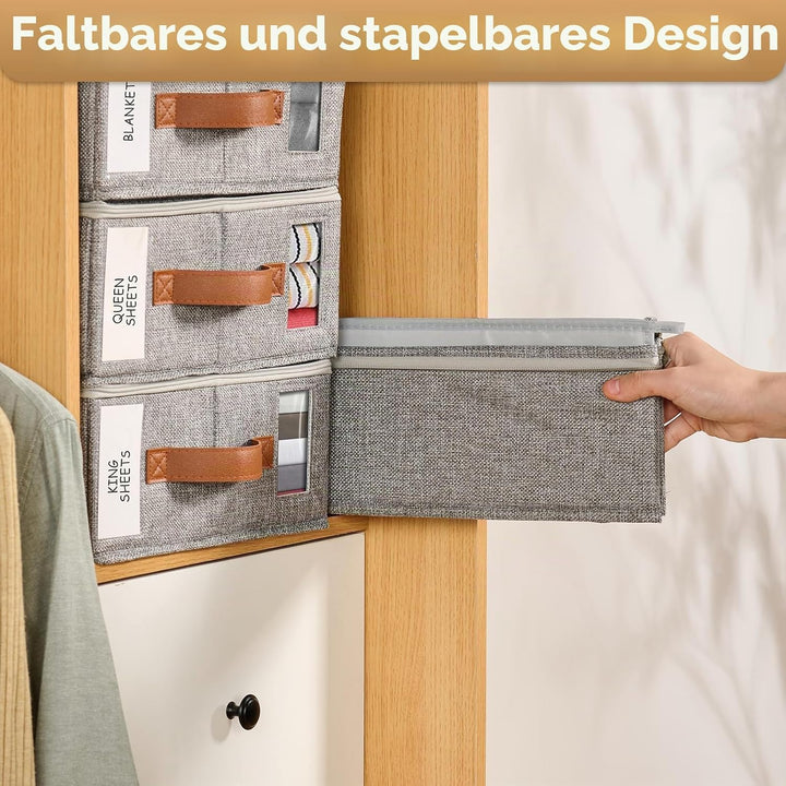 Bettwäsche-Organizer 8er Pack – Faltbarer Leinen-Schrankorganizer mit versiegeltem Design, Sichtfens