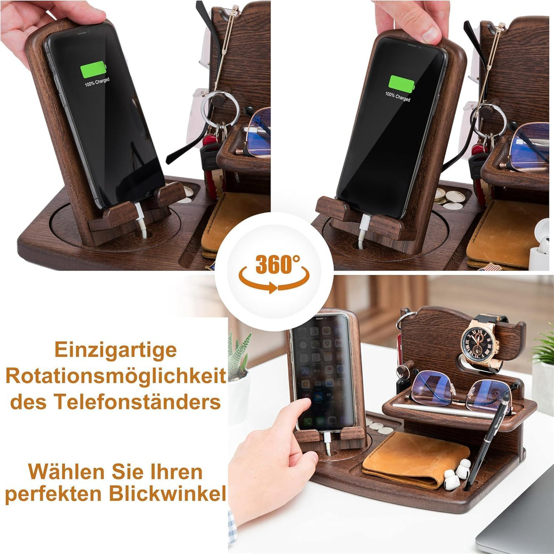 Schreibtisch-Organizer aus Holz &amp; drehbarer Handyhalter, braun – für Ordnung und Aufbewahrung im Bür