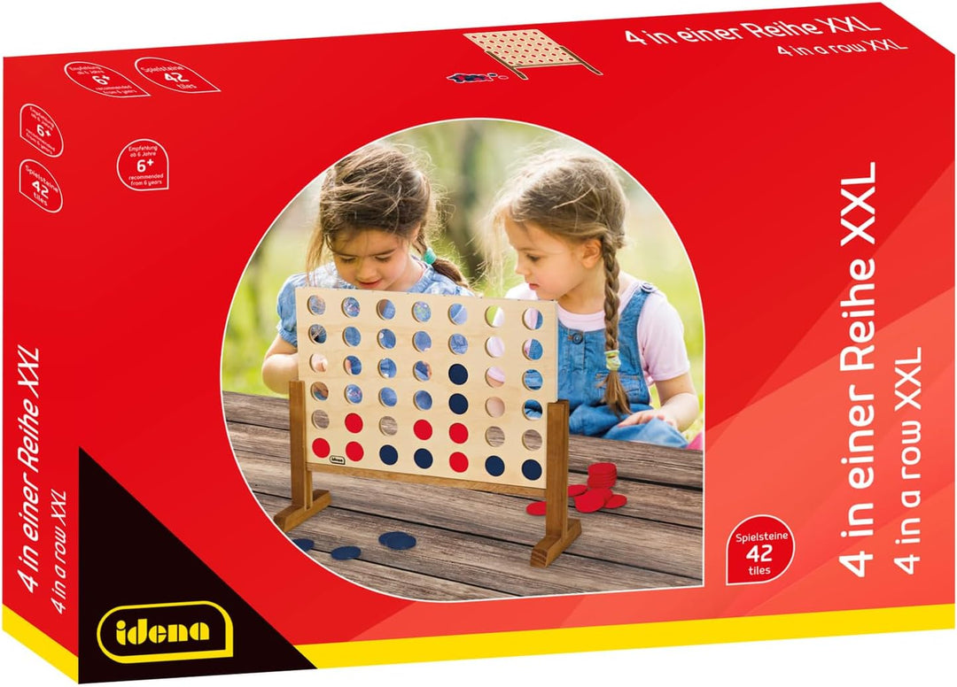 Idena 40378 - Holzspiel 4 in Einer Reihe XXL, 21 Blaue Steine und 21 rote Steine, Grösse 45 x 56 x 1