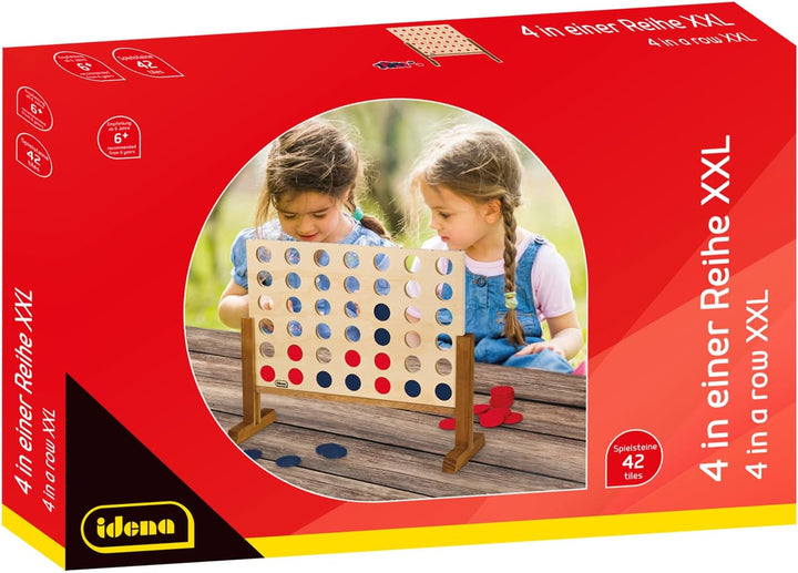 Idena 40378 - Holzspiel 4 in Einer Reihe XXL, 21 Blaue Steine und 21 rote Steine, Grösse 45 x 56 x 1