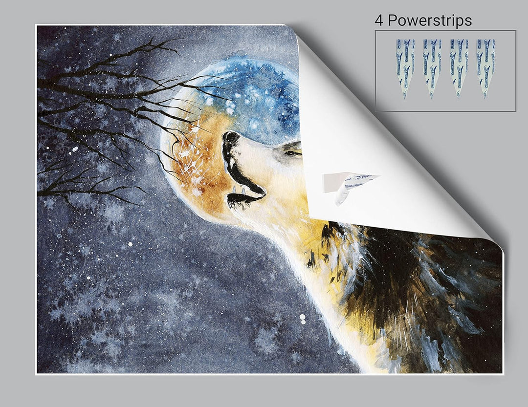 wandmotiv24 Poster als Wanddeko, Grösse 80x60cm, Heulender Wolf, Gemälde, Mond, Mitternacht, Tier, M