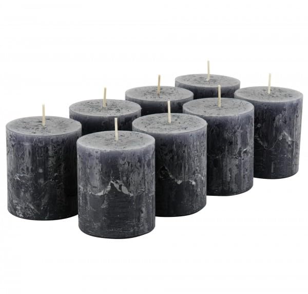 Rustikale Stumpenkerzen – 8 Stück - Wachskerzen/Rustickerzen/Adventskerzen Weihnachten (Anthrazit, K