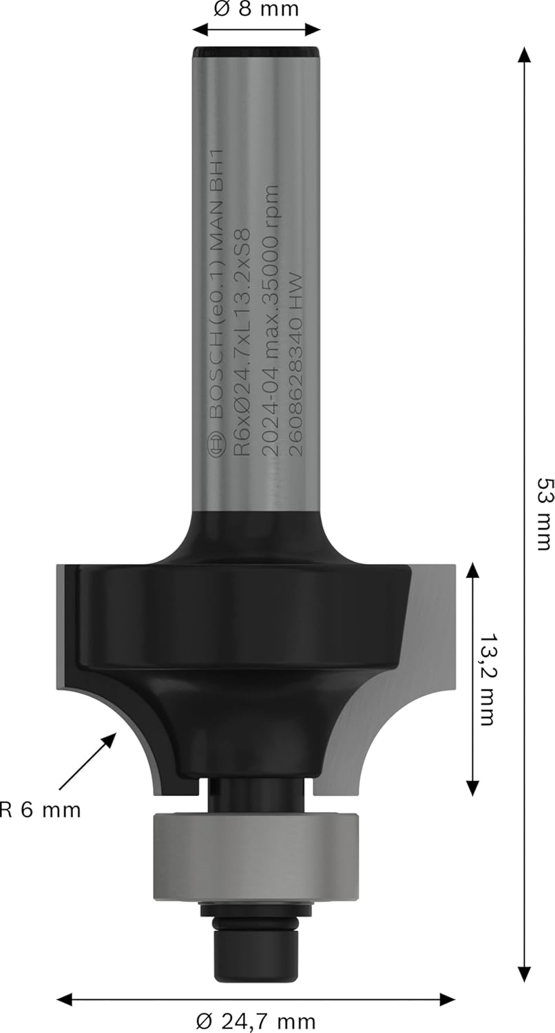Bosch Accessories Professional Abrundfräser Standard for Wood (für Holz, Radius 6 mm, Arbeitslänge 1
