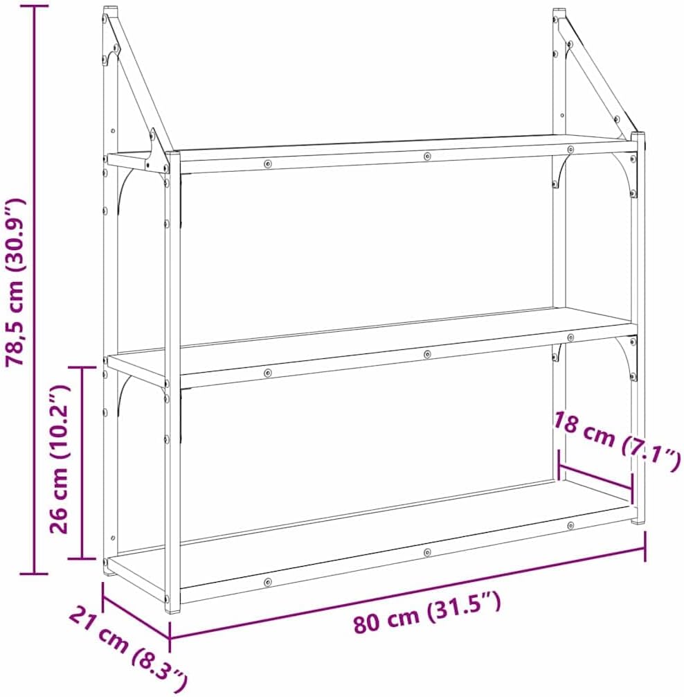 vidaXL Wandregal mit Regal Altholz 80 x 21 x 78,5 cm Holzwerkstoff, Moderne, rechteckige Wandregale,