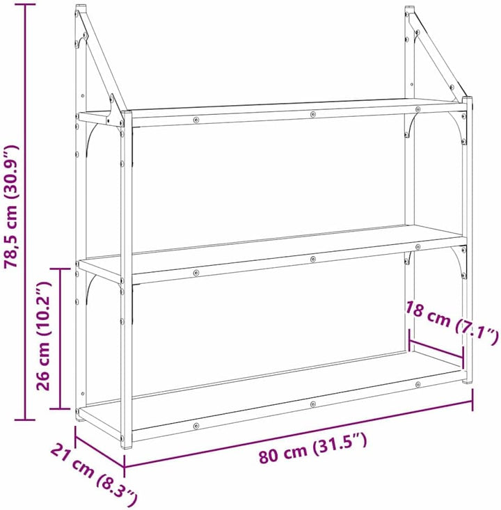 vidaXL Wandregal mit Regal Altholz 80 x 21 x 78,5 cm Holzwerkstoff, Moderne, rechteckige Wandregale,