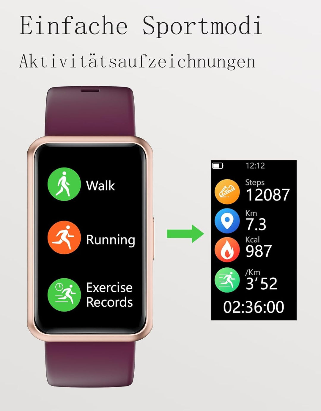 HUAKUA Schrittzähler Uhr (Ohne app und Handy) 1,47 Zoll Touchscreen Einfach Smartwatch Fitness Track