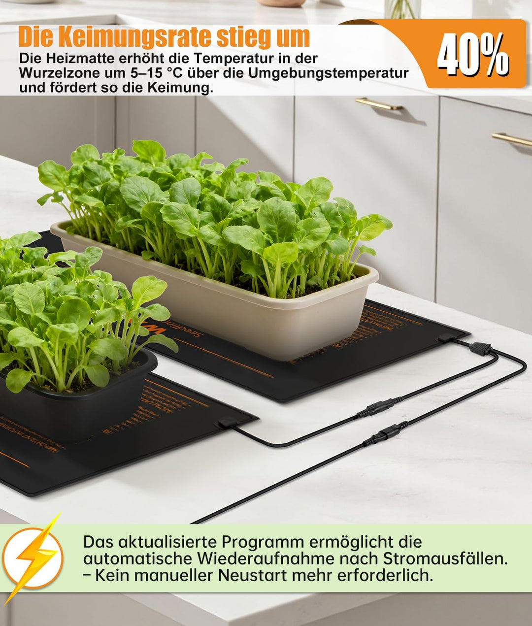 WADEO Heizmatte Pflanzen mit Thermostat 50W, 2 Matten mit 1 Controller, Sämlinge Heizmatte mit autom