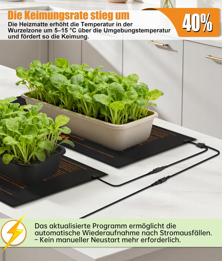 WADEO Heizmatte Pflanzen mit Thermostat 50W, 2 Matten mit 1 Controller, Sämlinge Heizmatte mit autom