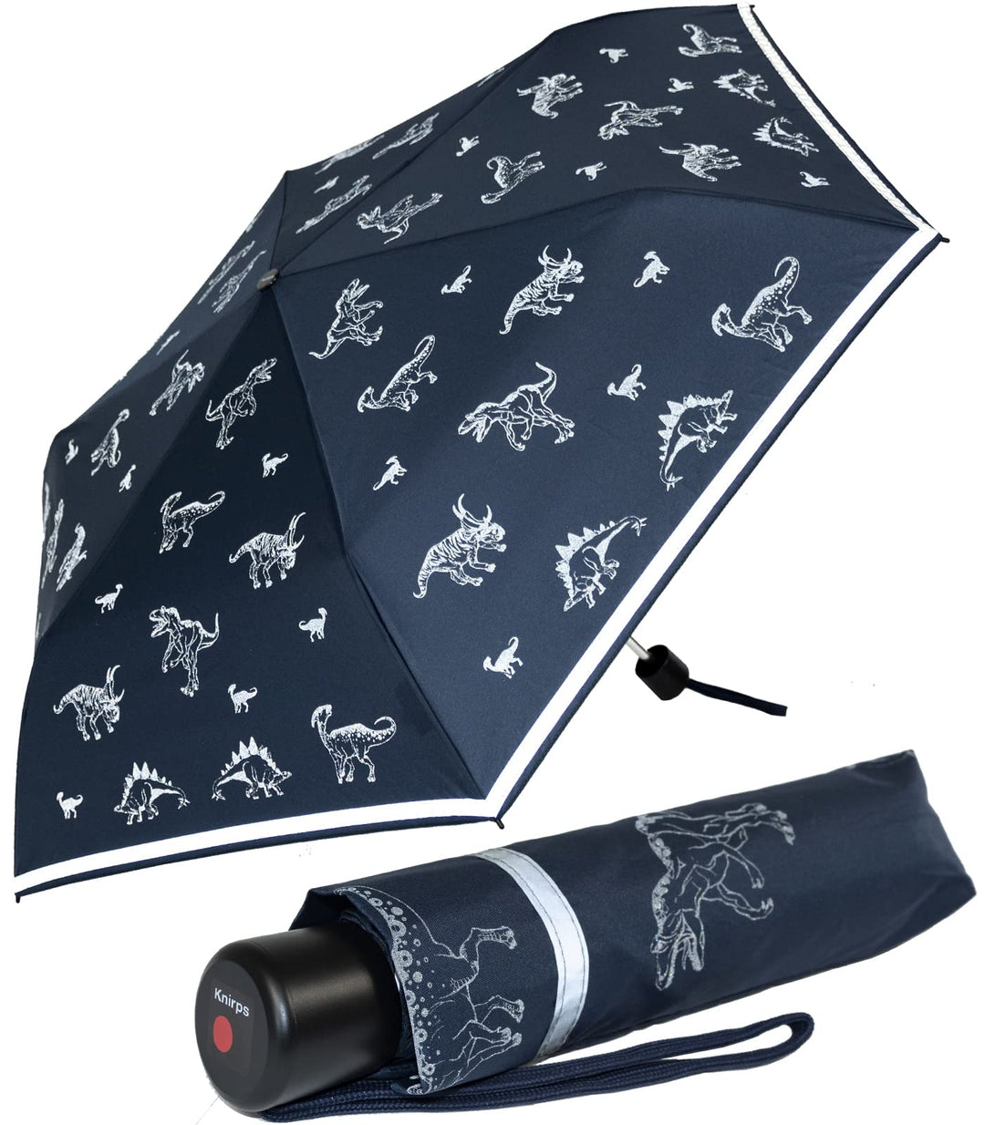 Knirps 4Kids Kinder-Taschenschirm reflective mit Reflexborte und reflektierenden Dinos - All Around